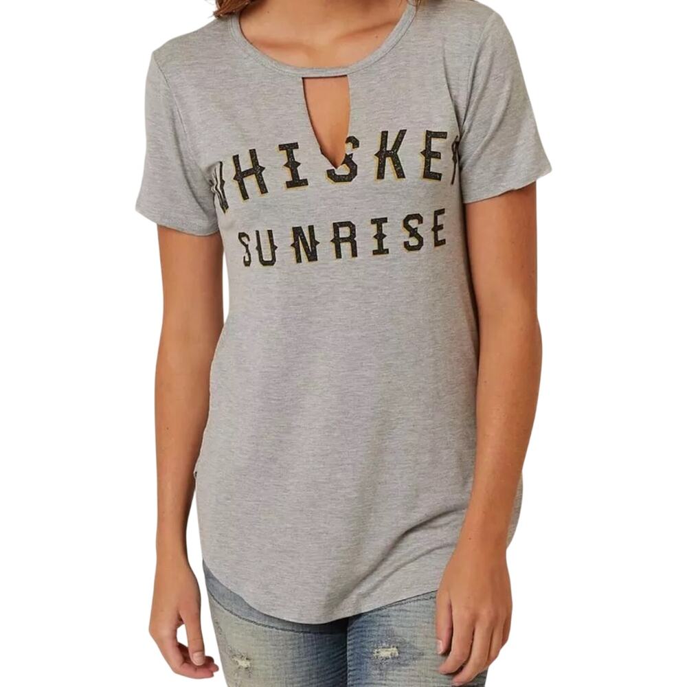 Whiskey Sunrise Made in The USA Grey Super Soft Cut Out Neutral Graphic Tee ST10